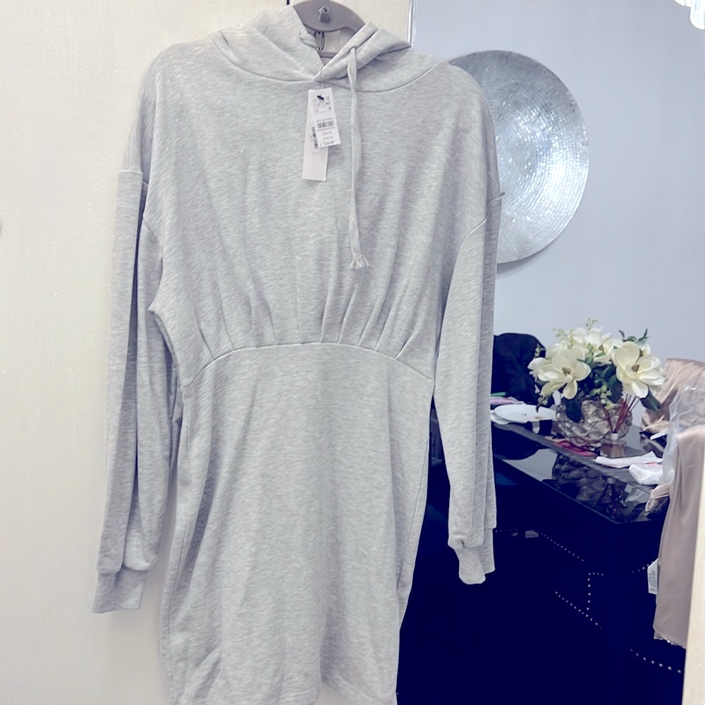 Topshop gray sweater dress with hoodie